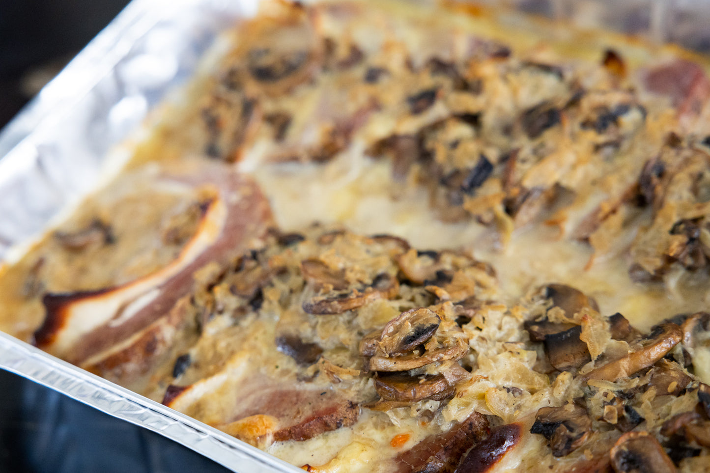 Roast beef with Ham and Cheese in Creamy Mushroom Sauce