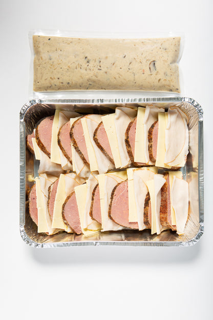 Roast beef with Ham and Cheese in Creamy Mushroom Sauce